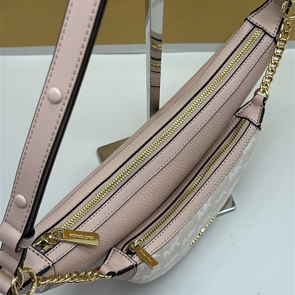 MICHAEL KORS Hollis Medium 2-in-1 Pebbled Leather and Logo Jacquard Shoulder Bag - Picture 11 of 16